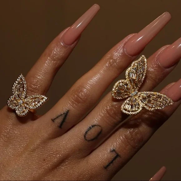 Butterfly crystal earrings and rings set 4pieces - Picture 8 of 8